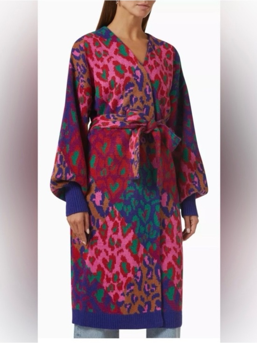 Farm Rio Colorful Animal Print Long Belted Cardigan Size Small - Picture 14 of 14